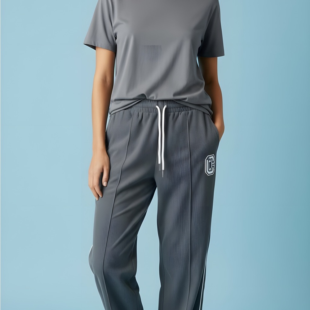 SHEIN Charcoal Track Pants with White Accents